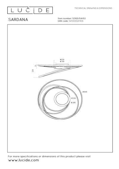 Lucide SARDANA - Flush ceiling light - LED Dim. - 1x54W 2700K - Matt Gold / Brass - Premium